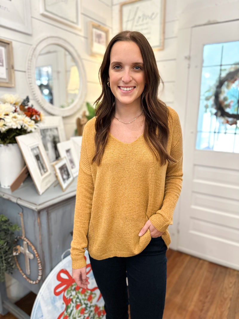 mustard yellow light weight sweater top