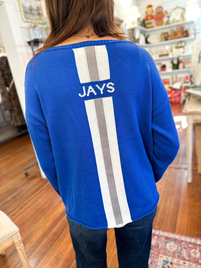 needville sweater with jays on the back
