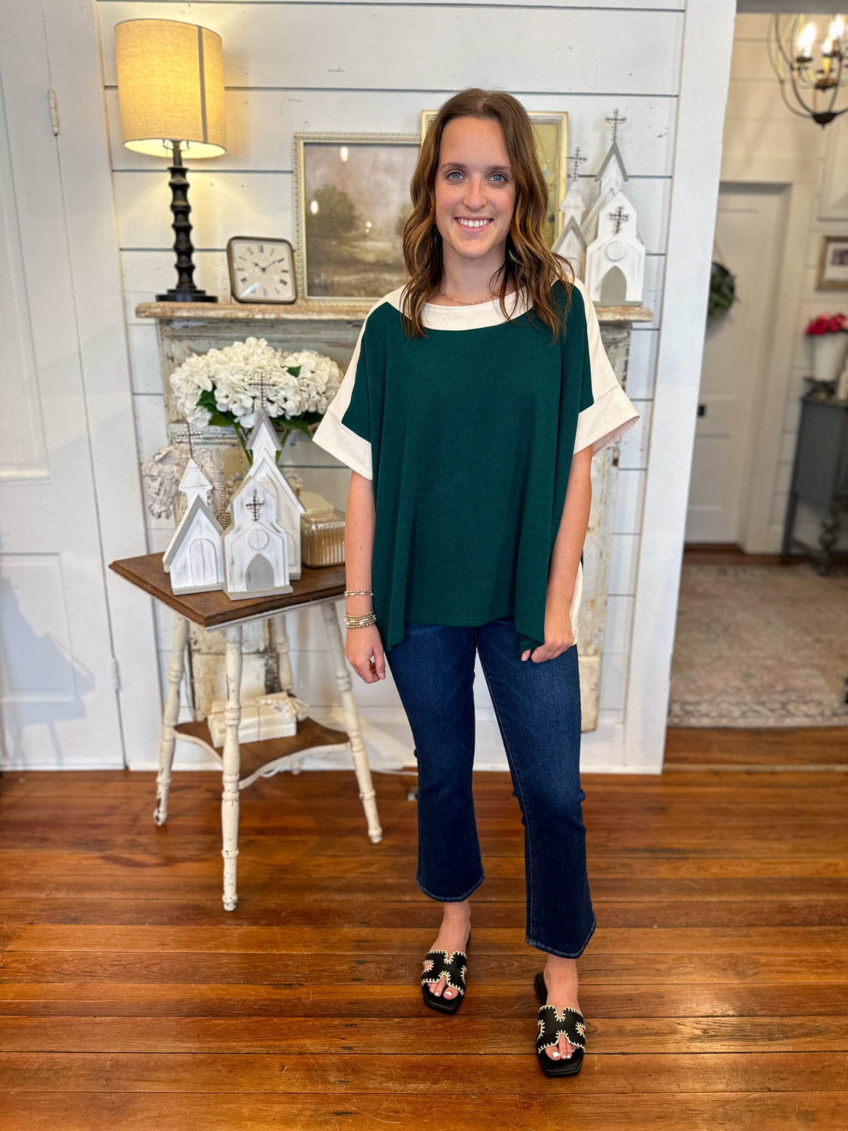 pine green and cream top missy and plus size 