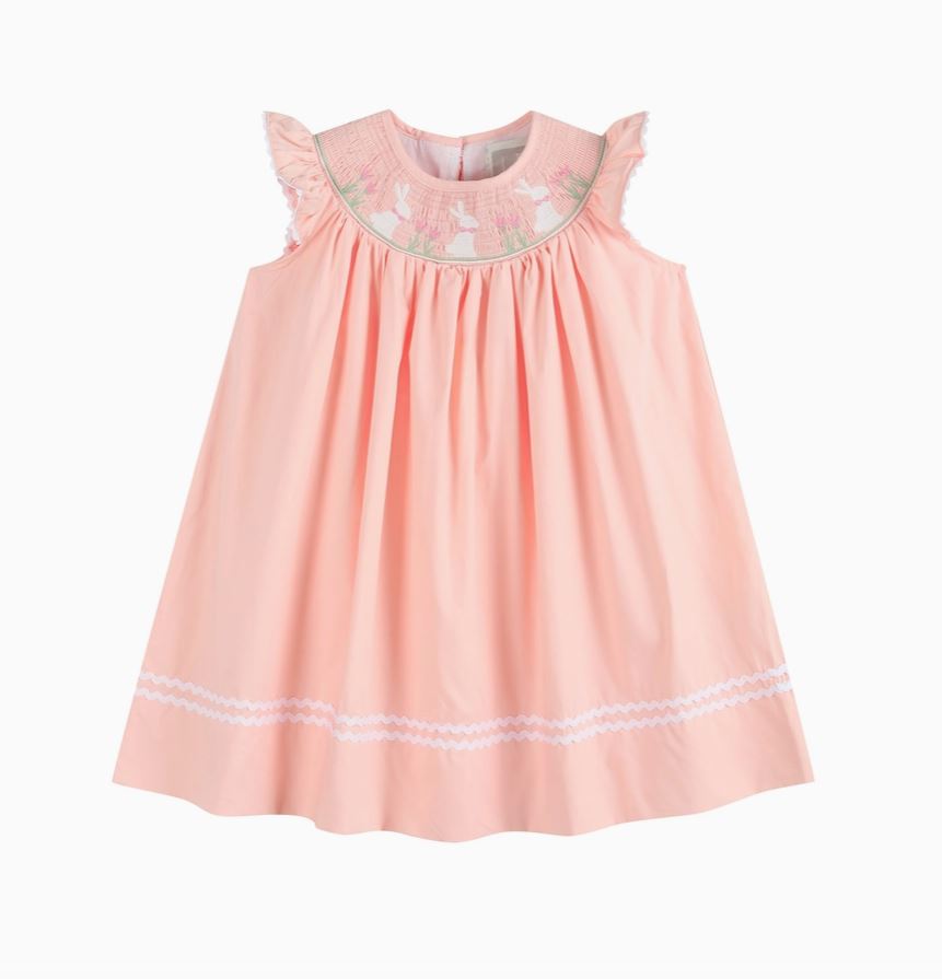 pink bunny smocked bishop style dress