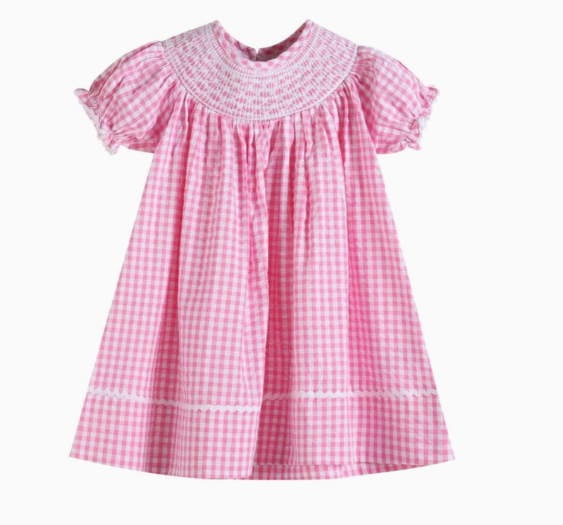 pink gingham bishop style dress toddler clothing

