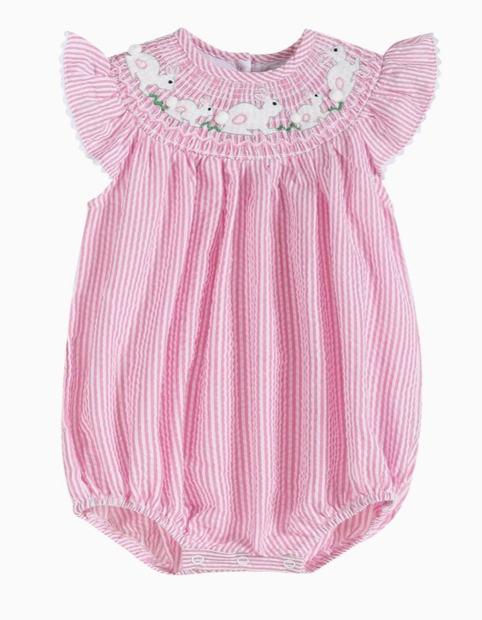 pink seersucker baby romper
