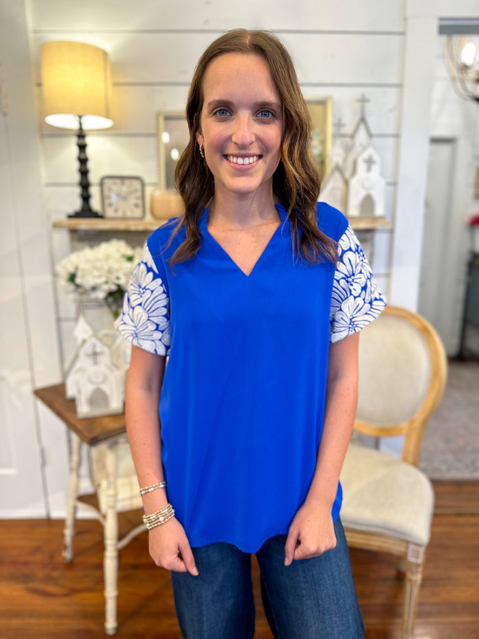 royal blue and white trully top washco