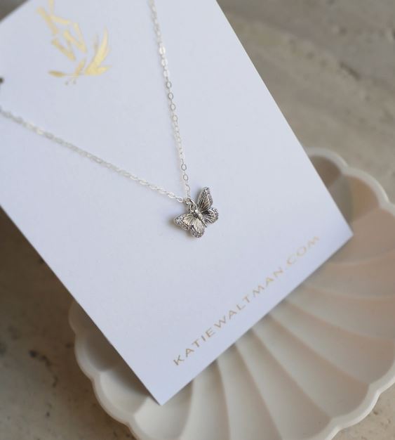 plated silver butterfly necklace 